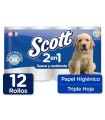 PAPEL HIGIÉNICO SCOTT 2 EN 1 TRIPLE HOJA x 12u